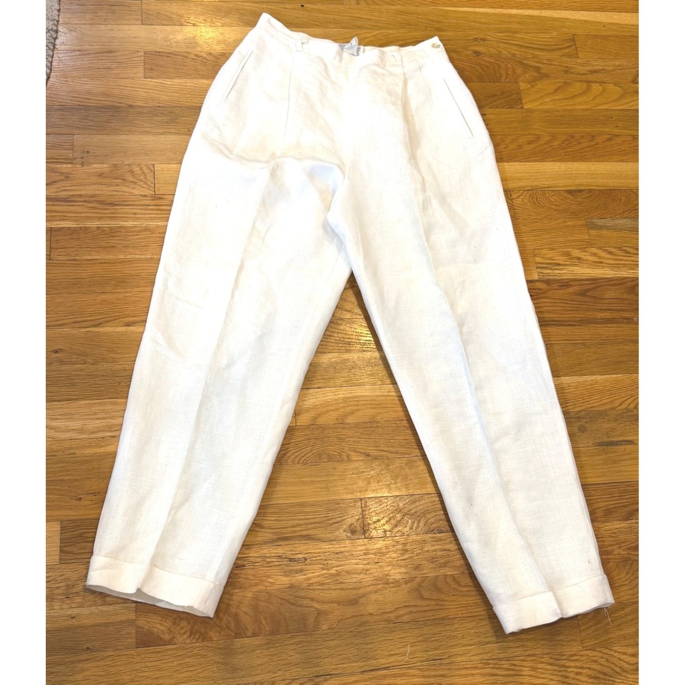 Vintage Cristian Trapan Cream Linen Blend‎ Trousers Size 10 Made In Hong Kong